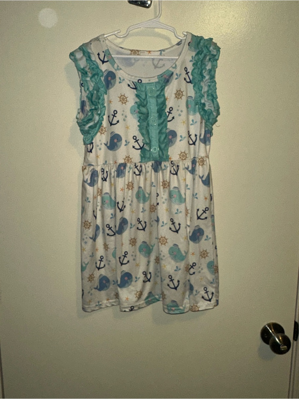 Girls' Nautical Whale Tank Dress with Teal Ruffles